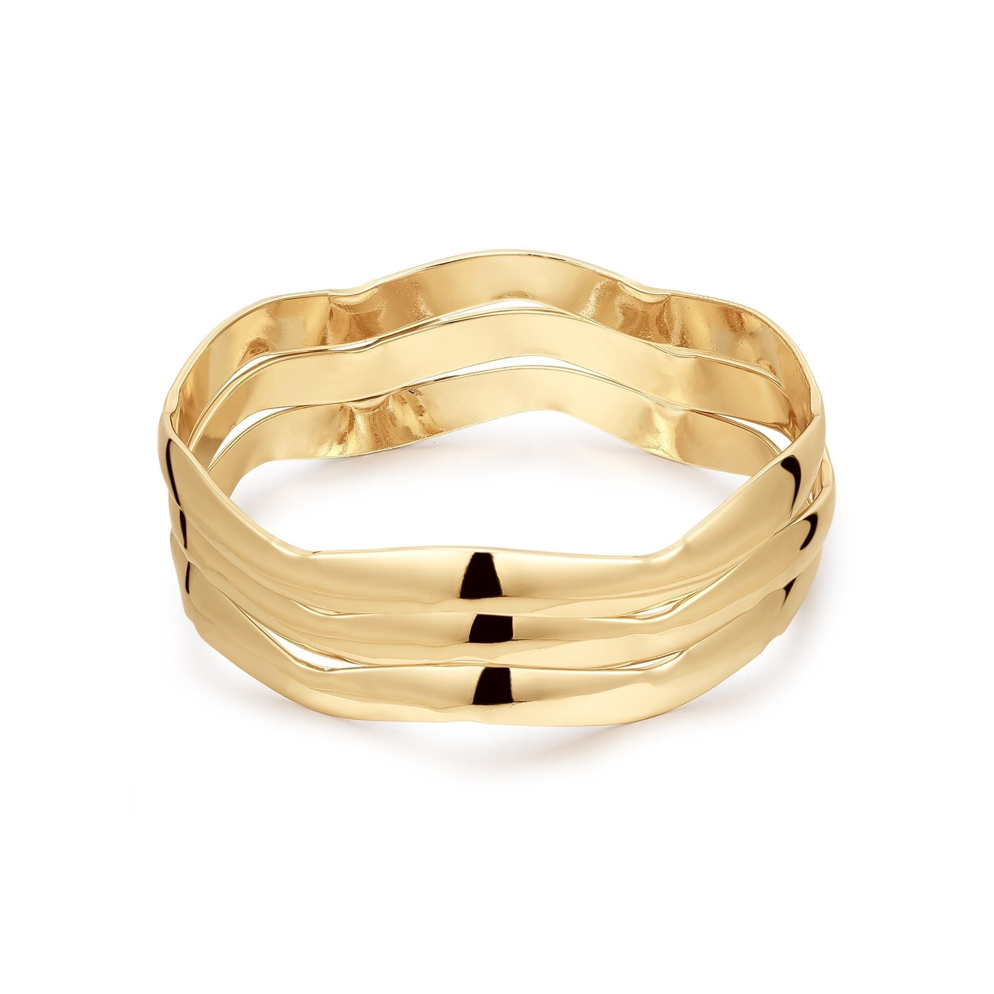 Gold-toned wavy bangle bracelet from the Wavy Bangle Set in recycled brass with rhodium plating