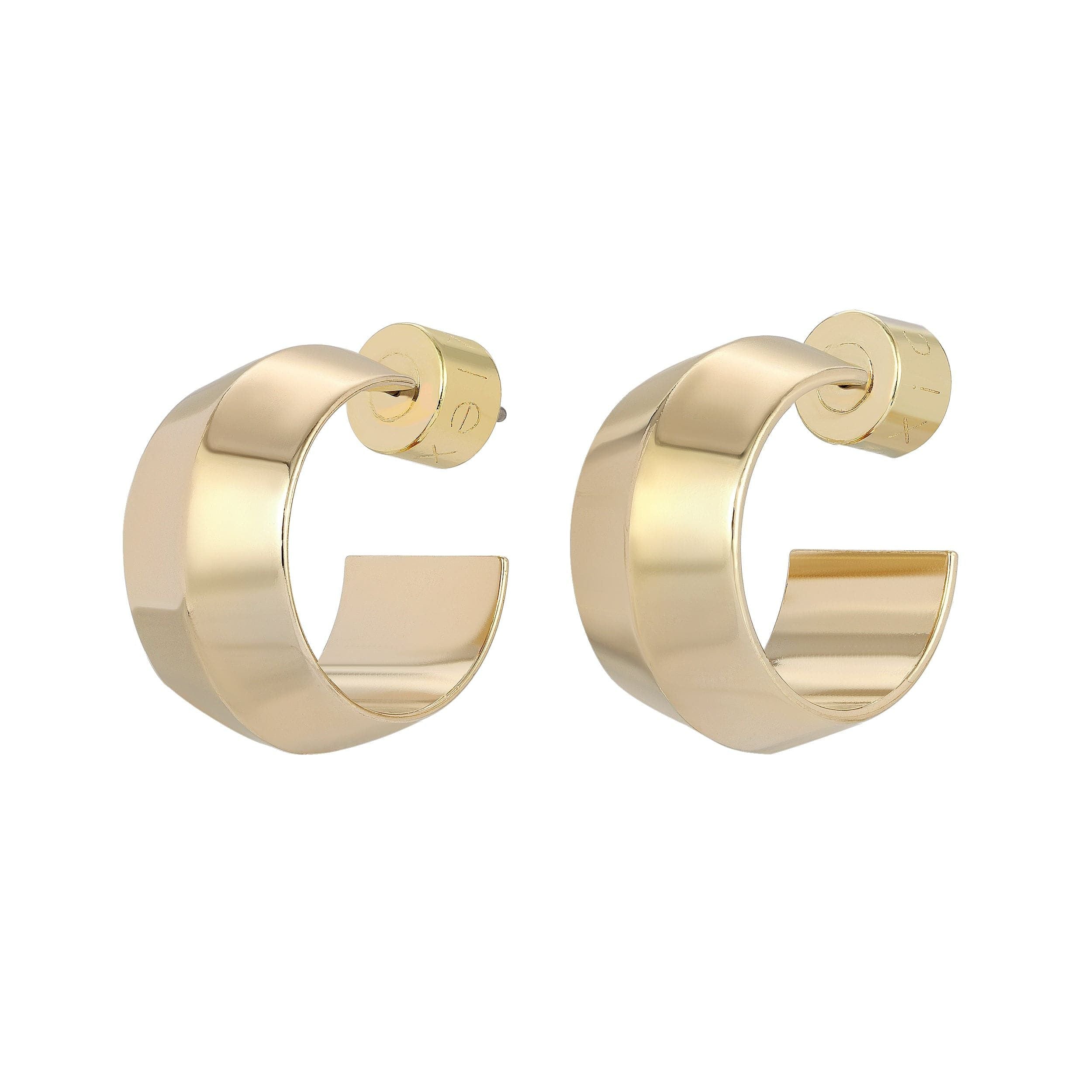 Wide Peak Huggie Hoops in gold with recycled brass plating, stylish hoop earrings design