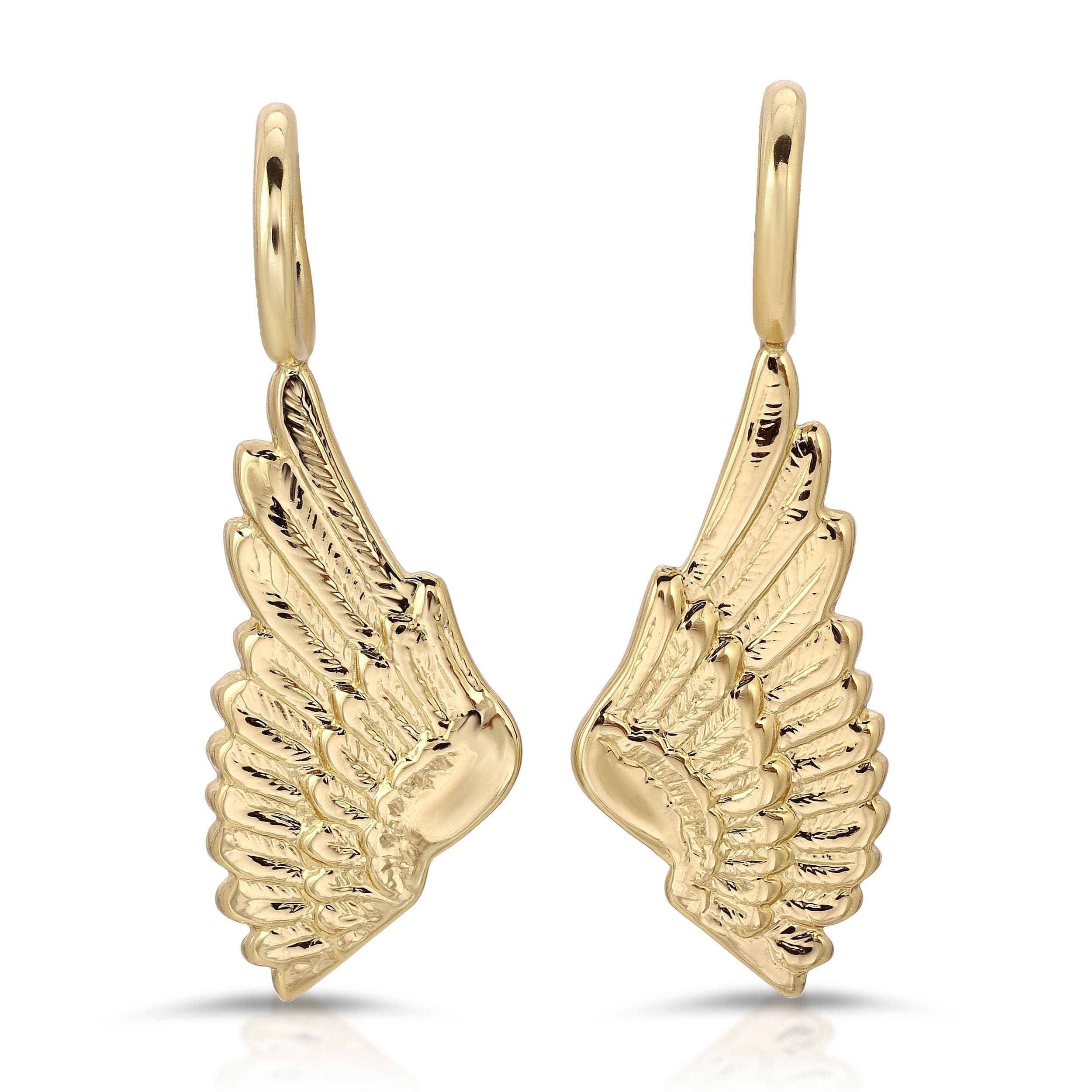 Gold angel wing earrings with recycled brass finishes in Wing Pendant Set