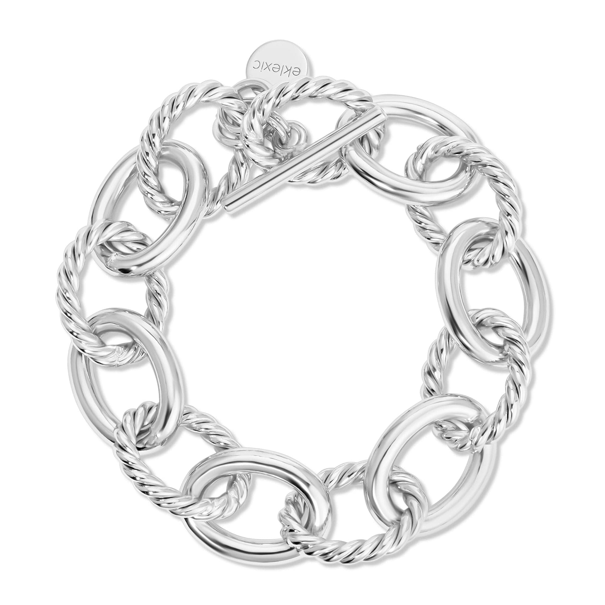 Silver chain-link bracelet with extra large links and rhodium plating in Xl Alternating Twisted Link Toggle Bracelet