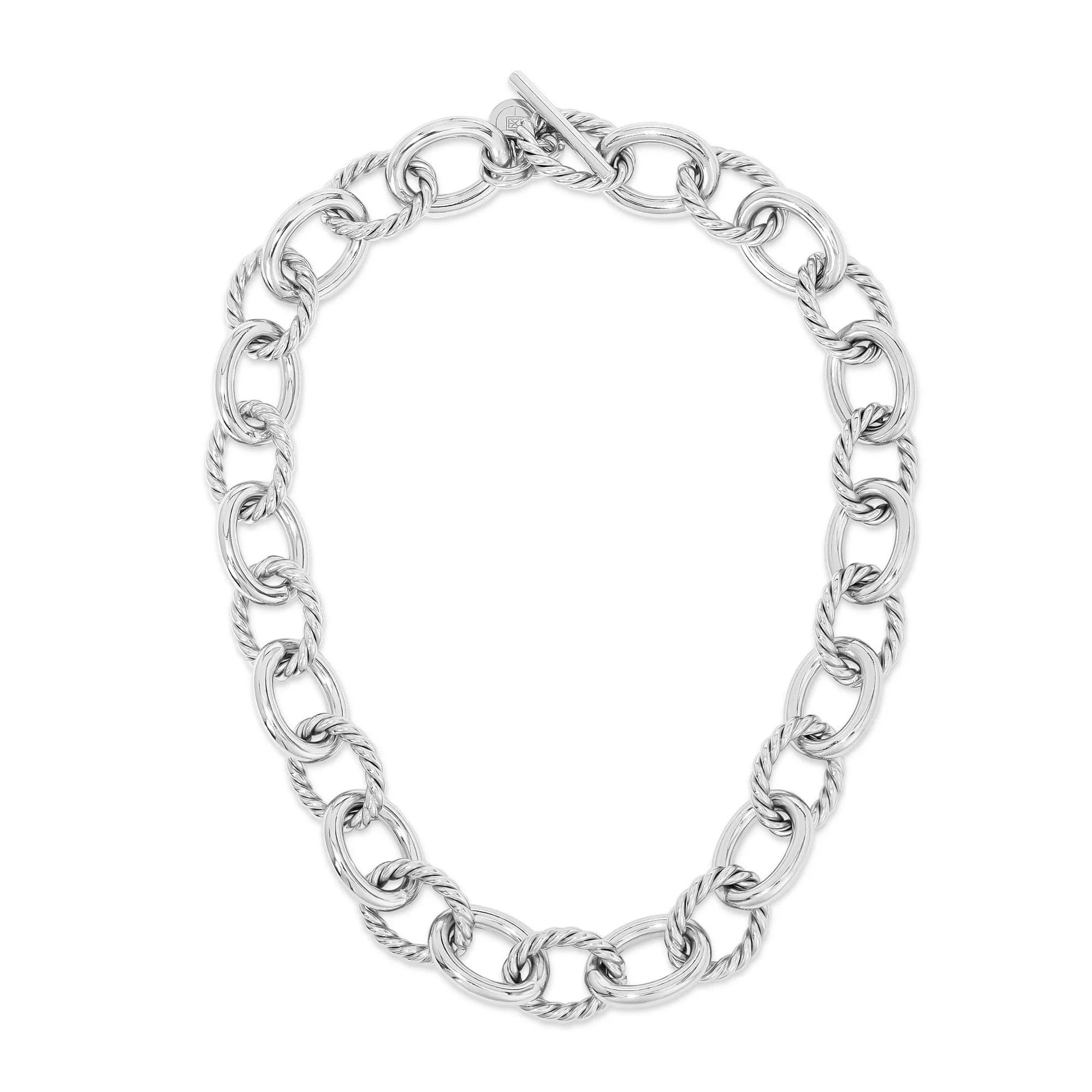 Silver chain-link necklace with recycled brass finishes and extra large links