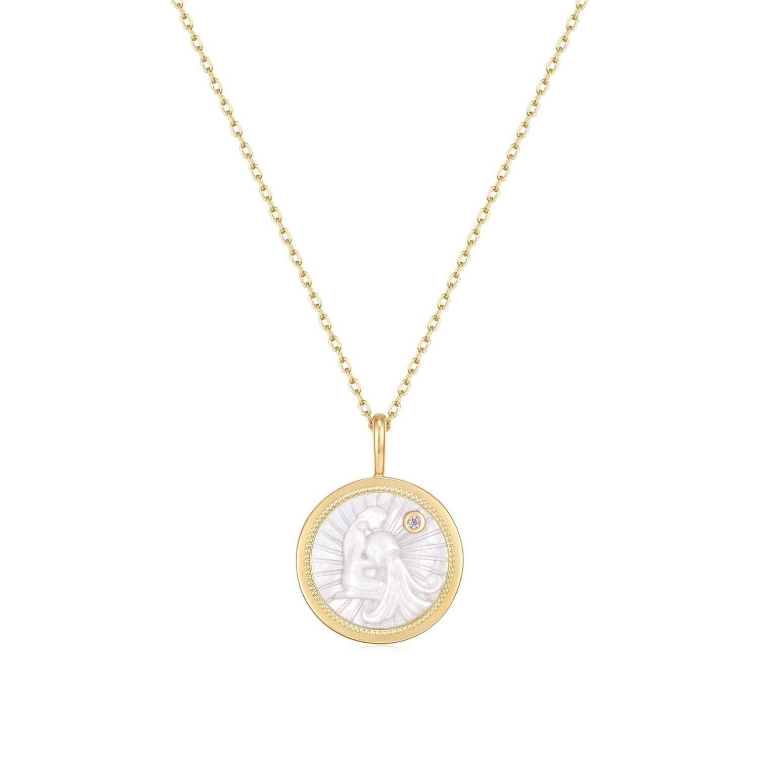 Gold Vermeil Necklace featuring a Mother-of-Pearl pendant for Zodiac Aquarius design