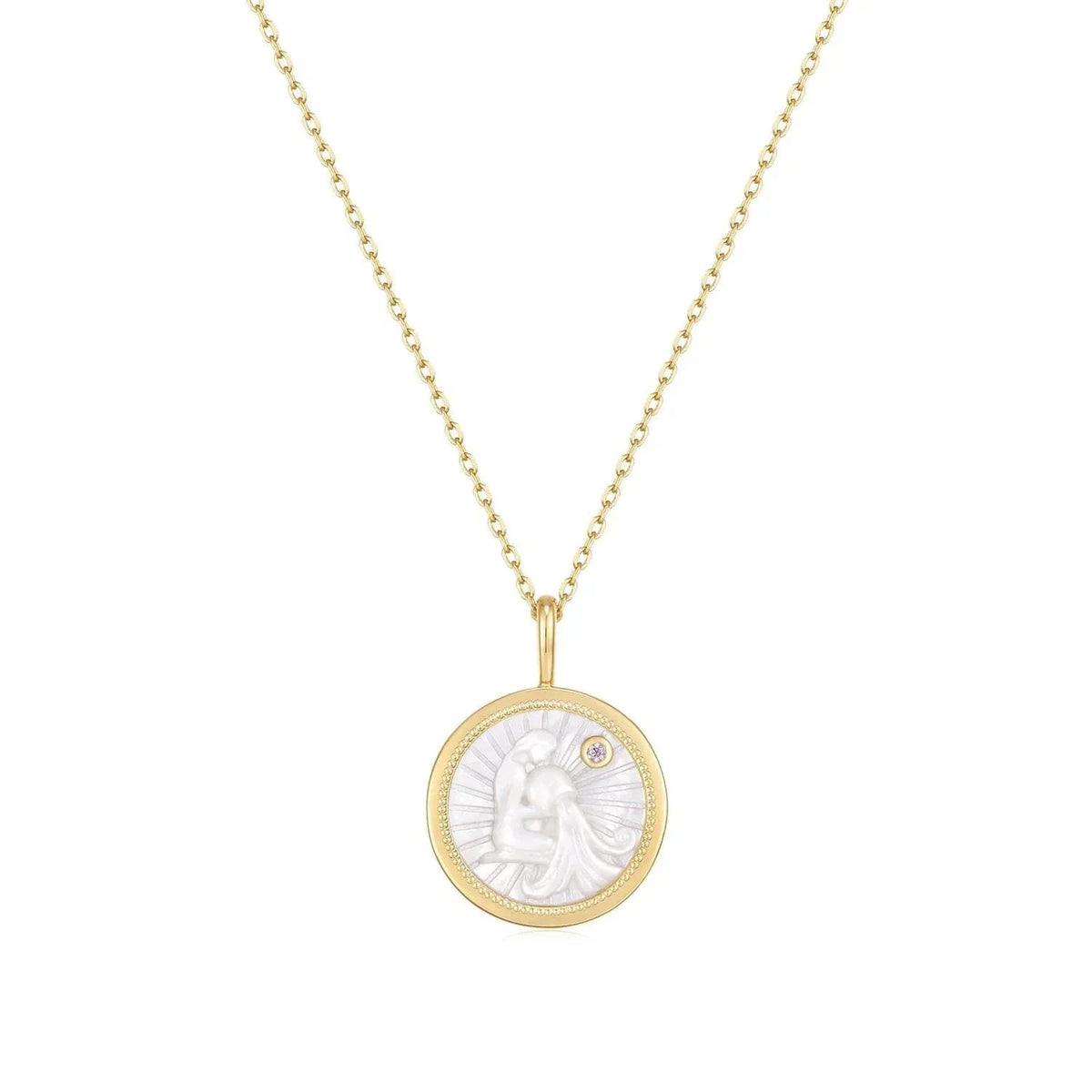 Zodiac Aquarius Gold Necklace with Mother of Pearl Pendant for stylish vibes