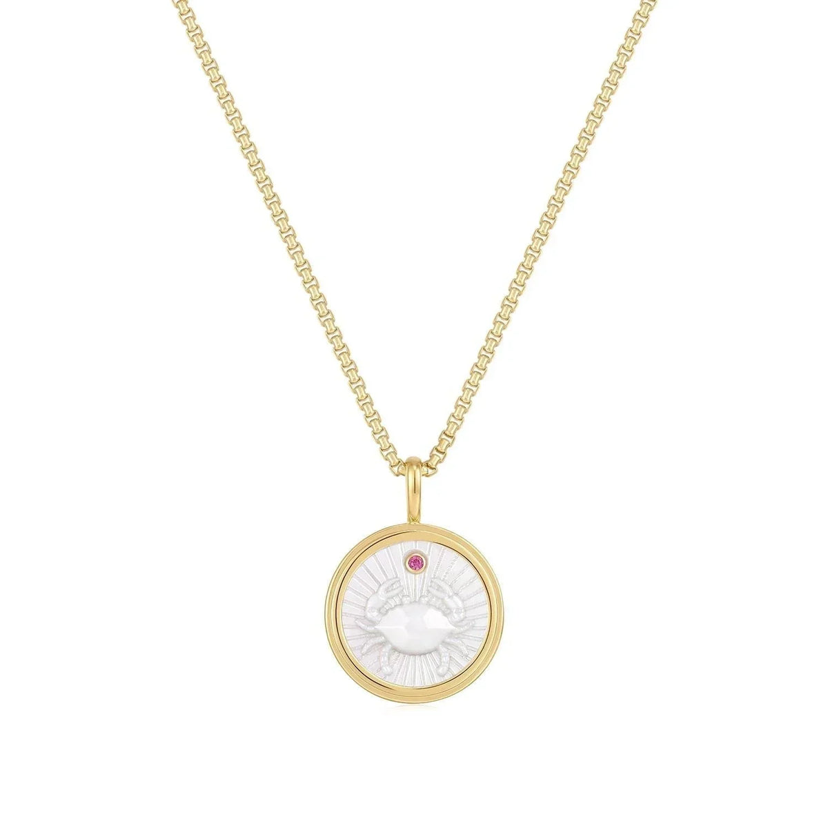 Gold chain necklace with round pendant from Zodiac Cancer Mother Of Pearl Necklace collection