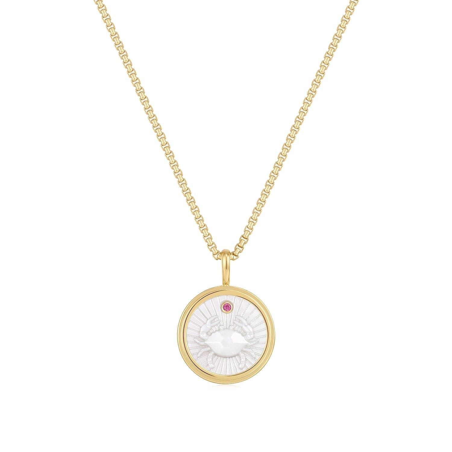 Gold Vermeil Necklace featuring a Cancer Mother Of Pearl Pendant on a 16in+2in chain