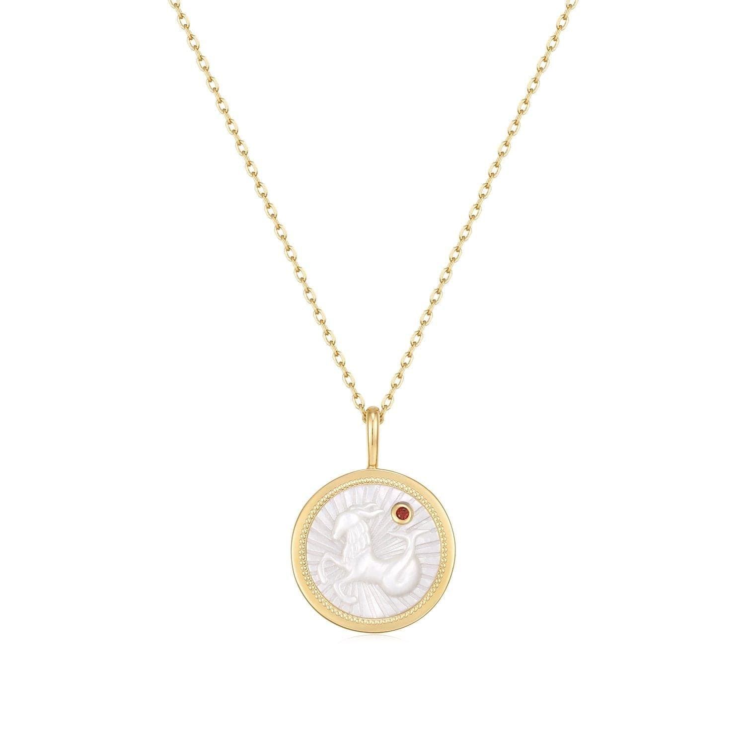 Gold chain necklace with Zodiac Capricorn pendant in 14k gold plating and mother of pearl