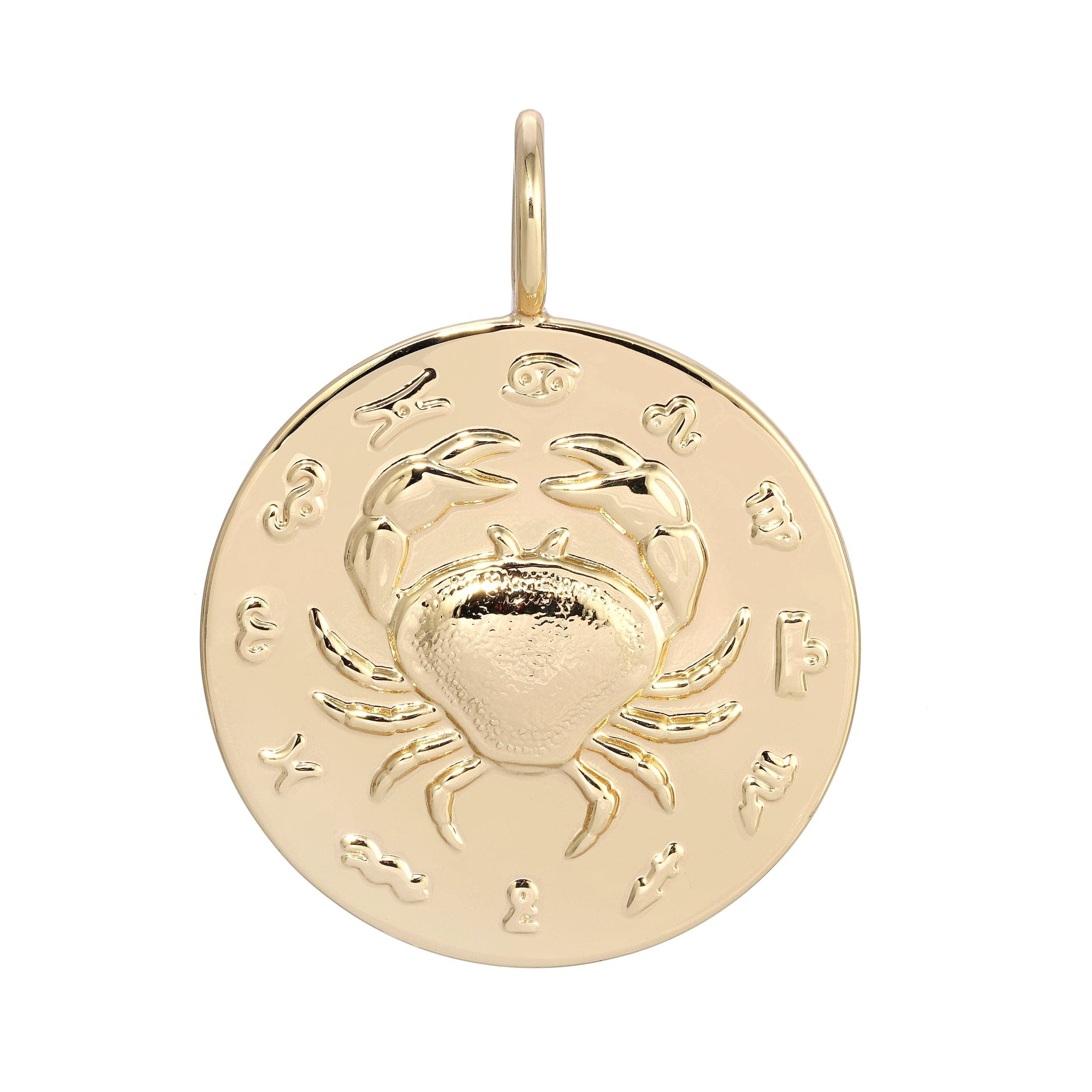 Gold Cancer zodiac pendant showcasing good intuition and charm to attract friends