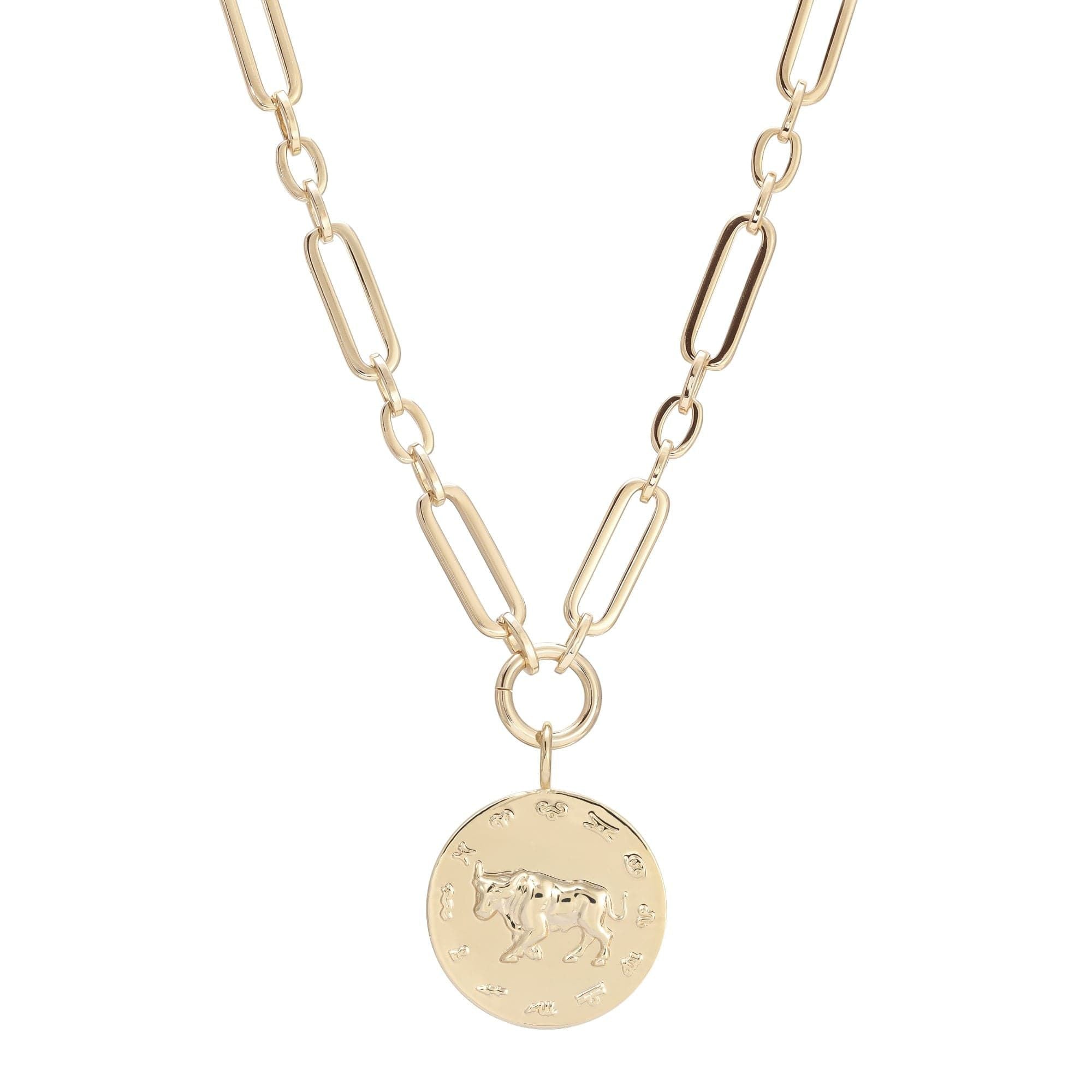 Gold-toned large multi link chain zodiac pendant necklace for astrological style