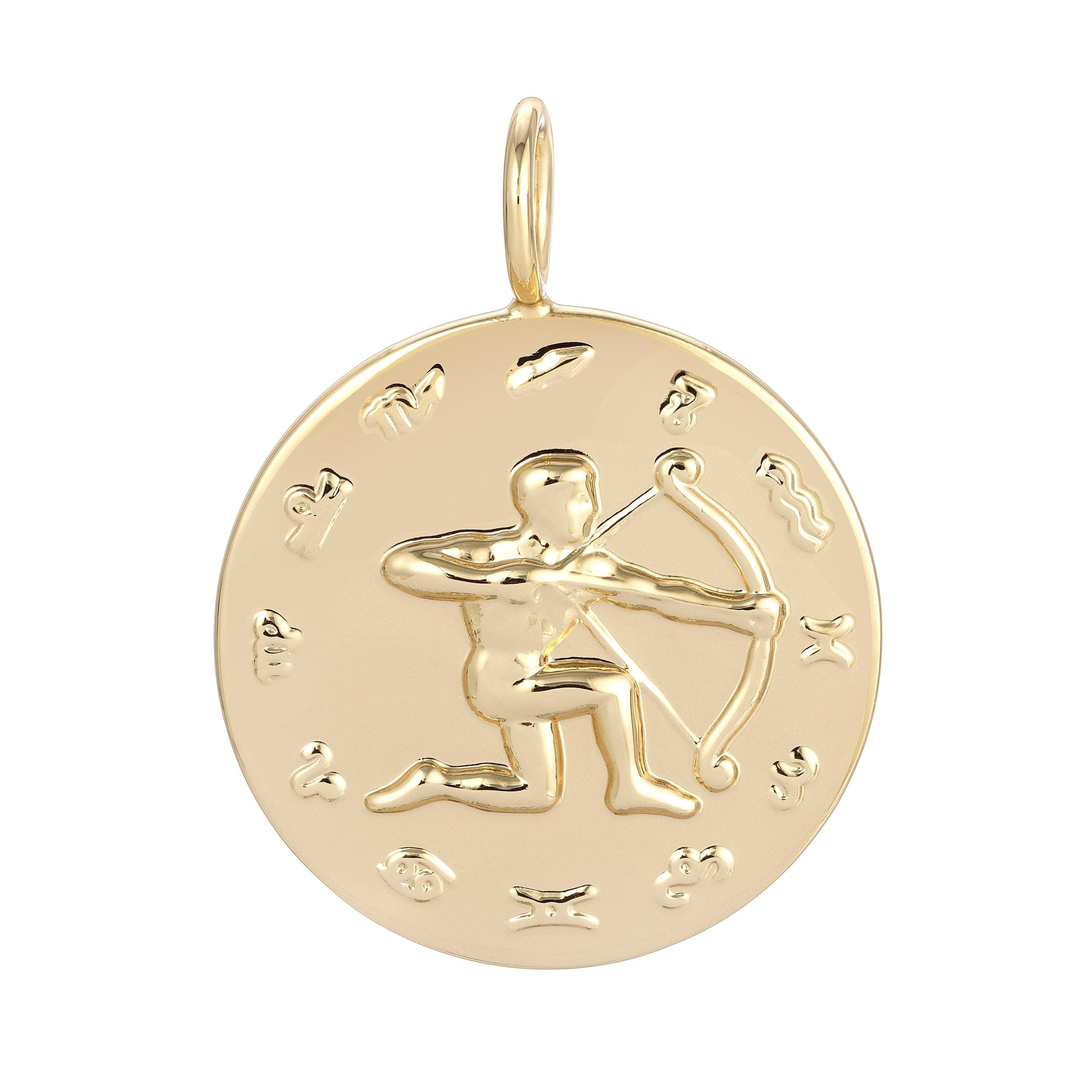 Gold Sagittarius zodiac pendant, perfect for those seeking justice with a big heart