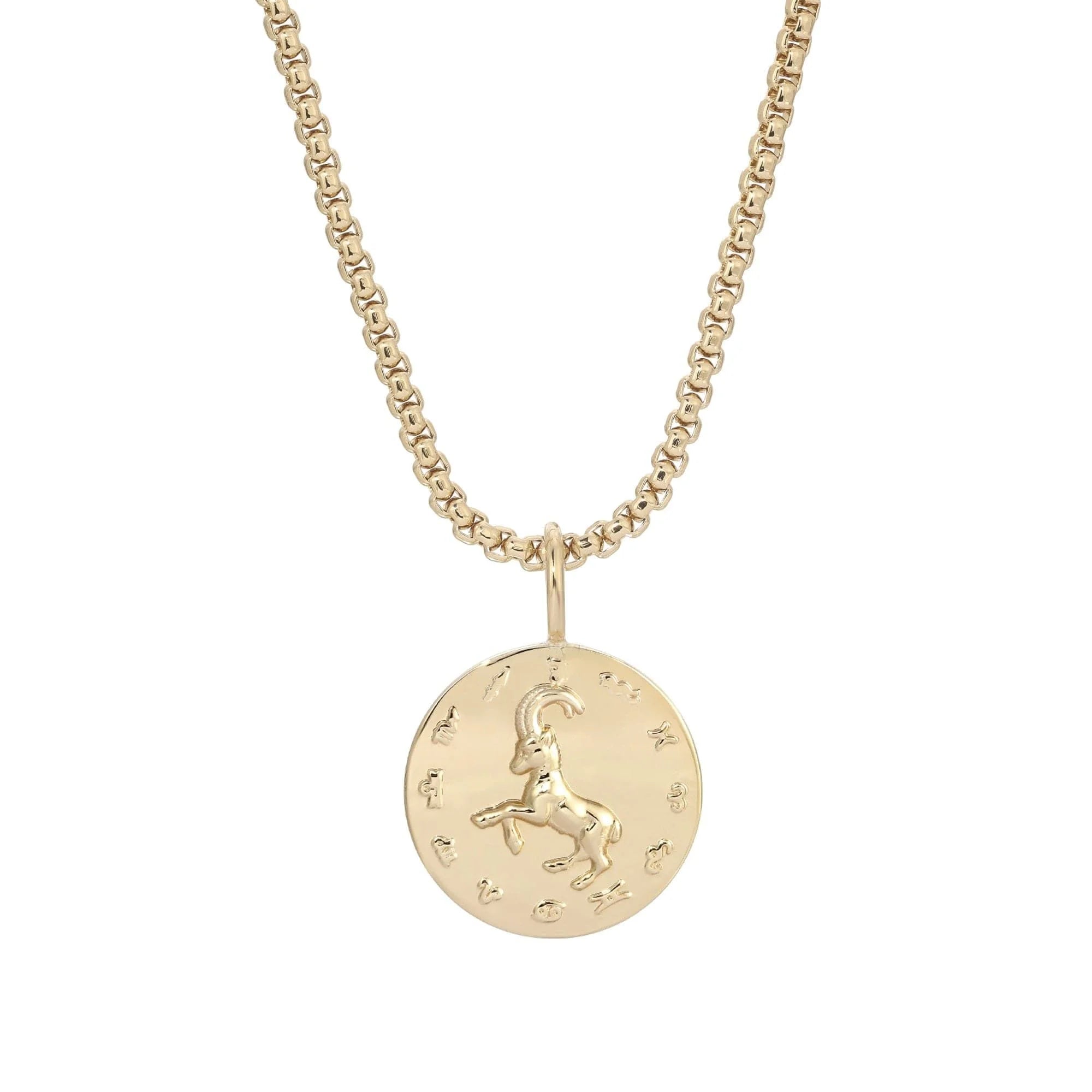 Zodiac Pendant & Thin Box Chain Necklace - CAPRICORN / GOLD / 16’’ - Pendant Necklaces