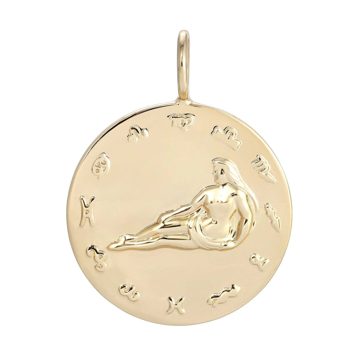 Gold Virgo zodiac pendant on a chain, perfect for astrology lovers