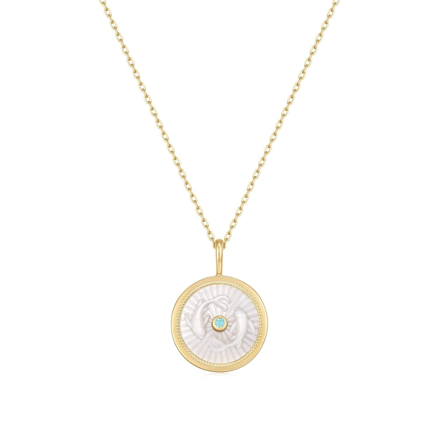 Gold Vermeil Necklace with Zodiac Pisces Pendant and Mother of Pearl Detail