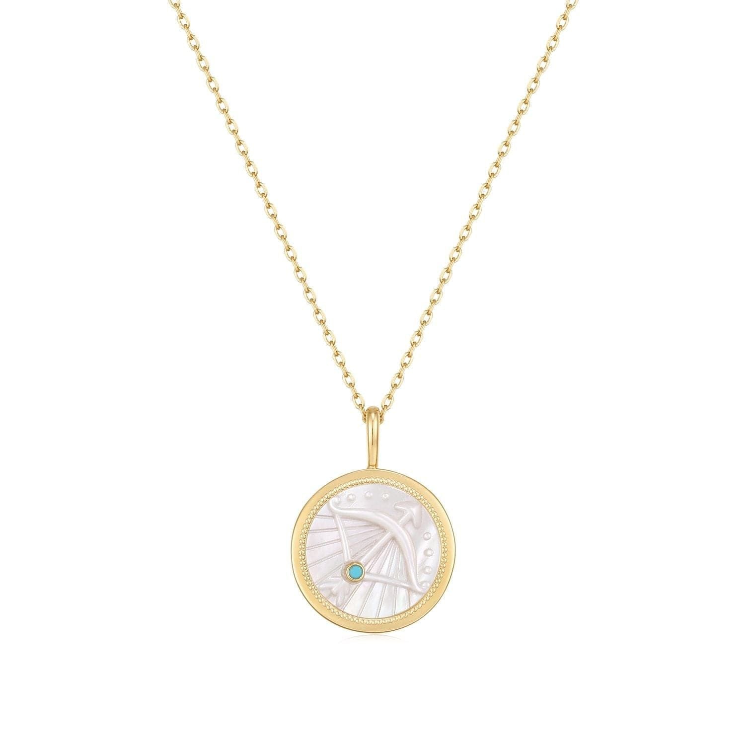 Gold necklace with Sagittarius pendant in 14k gold plating and turquoise accents