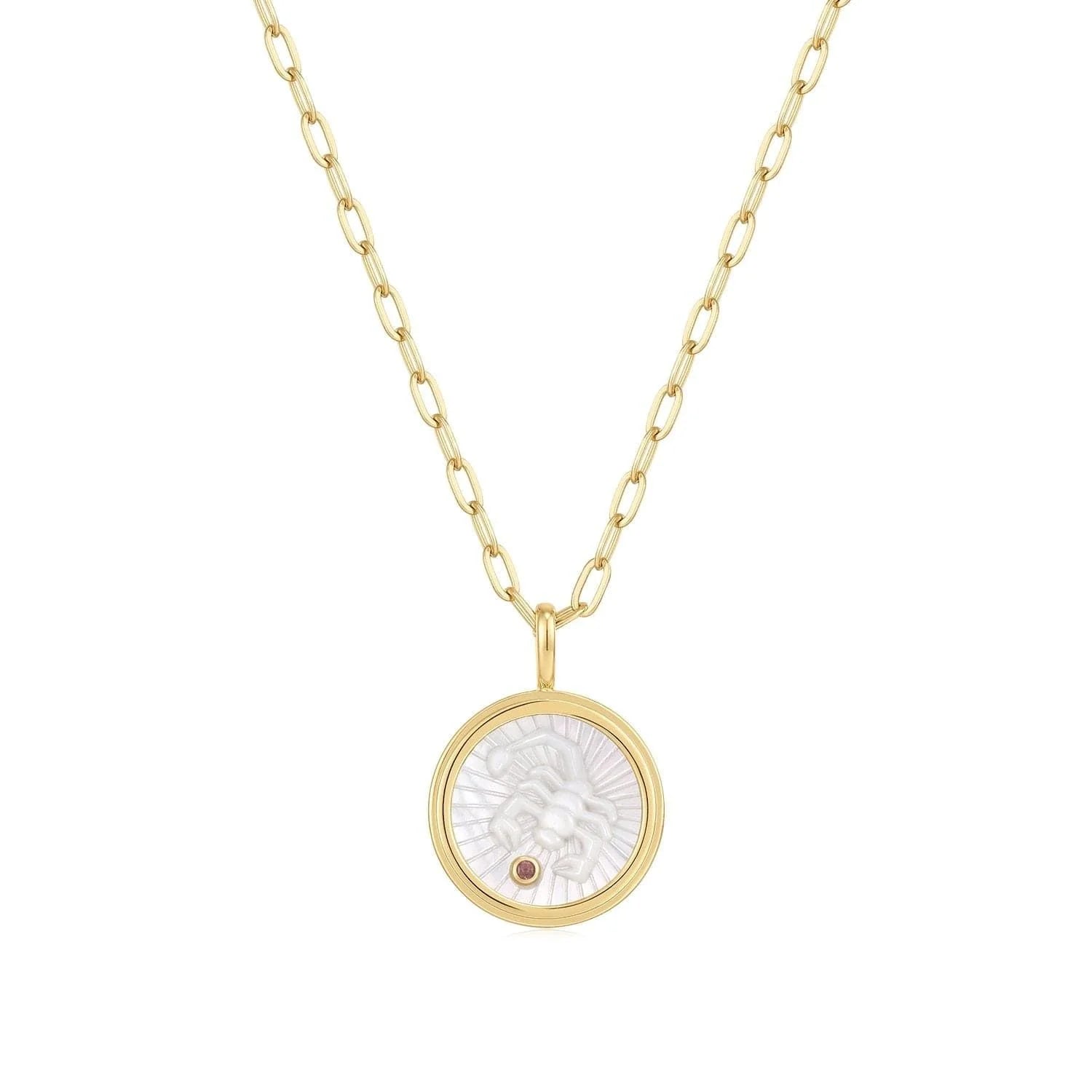 Zodiac Scorpio necklace with mother-of-pearl pendant in 14k gold plating and sterling silver