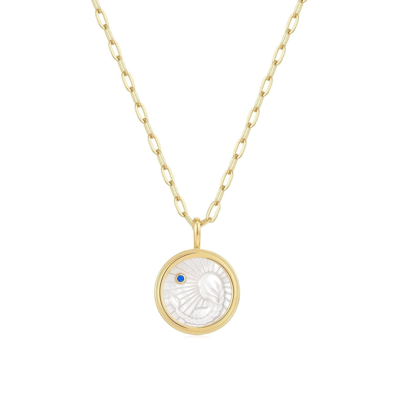 14k Gold Vermeil Zodiac Virgo Mother of Pearl Necklace with 16in+2in adjustable chain