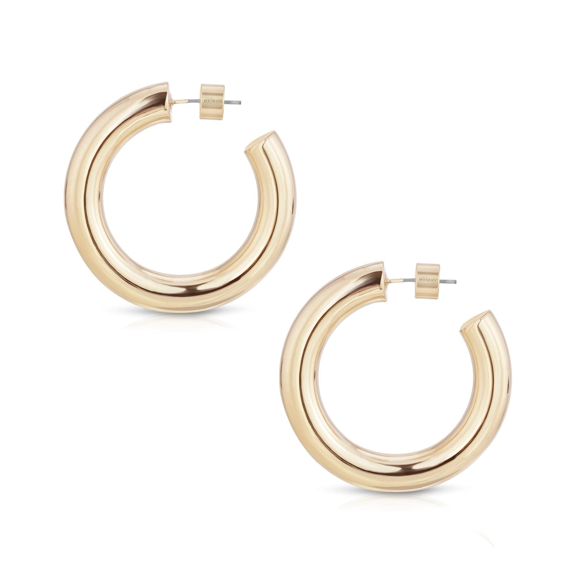 Zolen Hoops made from recycled brass hollow, featuring gold-tone hypoallergenic surgical steel