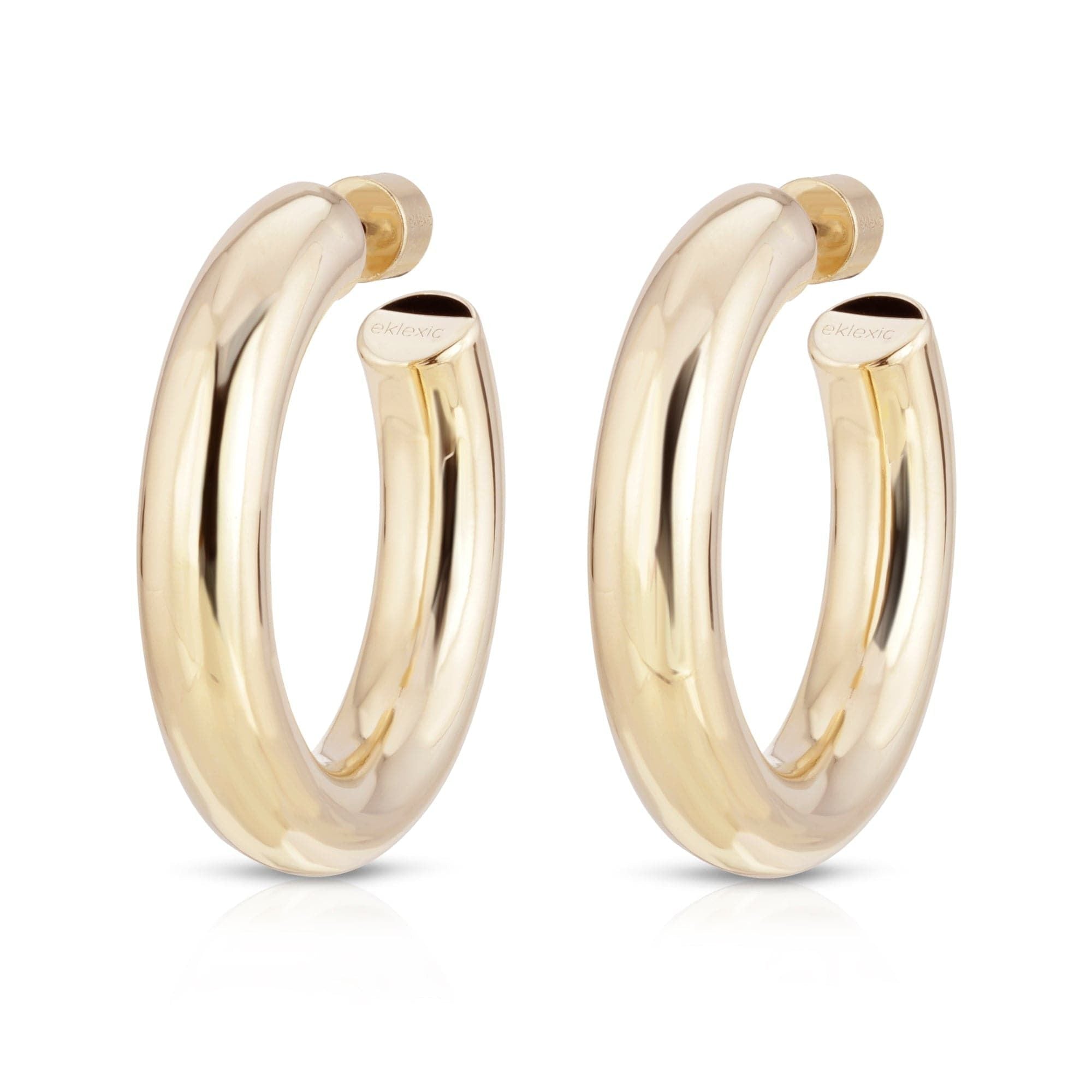 Zolen Hoops in recycled brass hollow, showcasing stylish gold hoop earrings